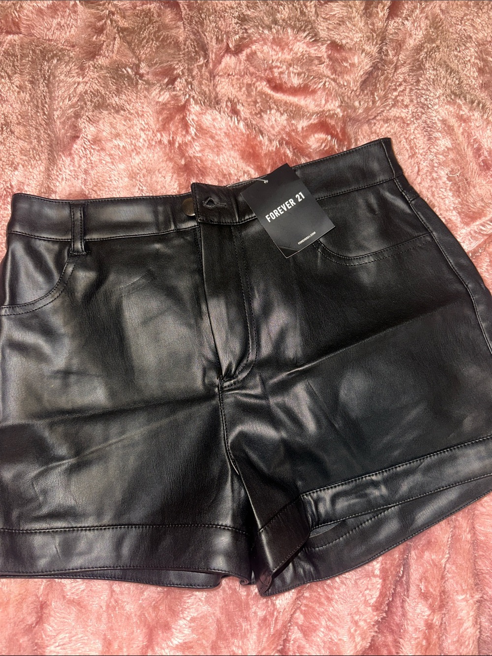 Forever 21 Black Faux Leather High-Waist Shorts